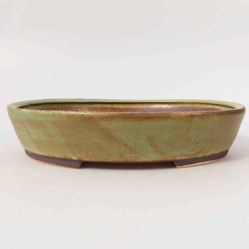 Ceramic bonsai bowl 22,5 x 20 x 4,5 cm, green