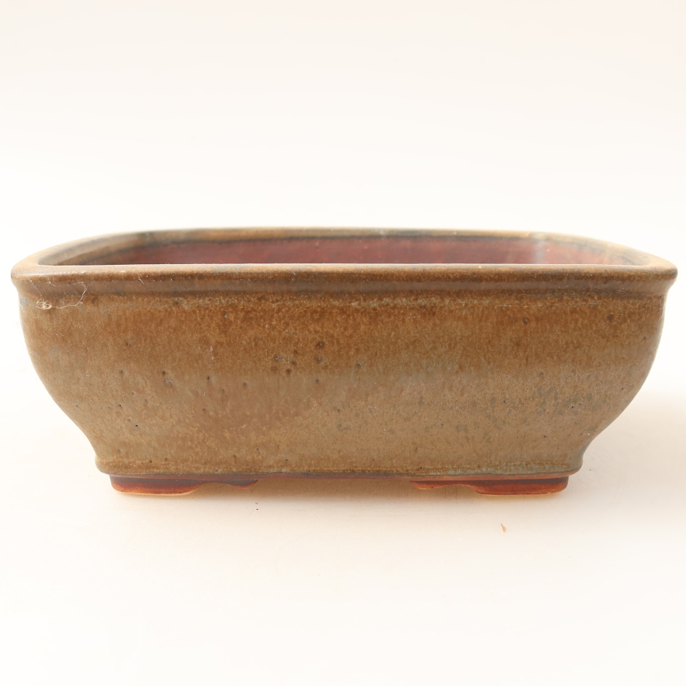 Ceramic bonsai pot, 15 x 12.5 x 5.5 cm, brown