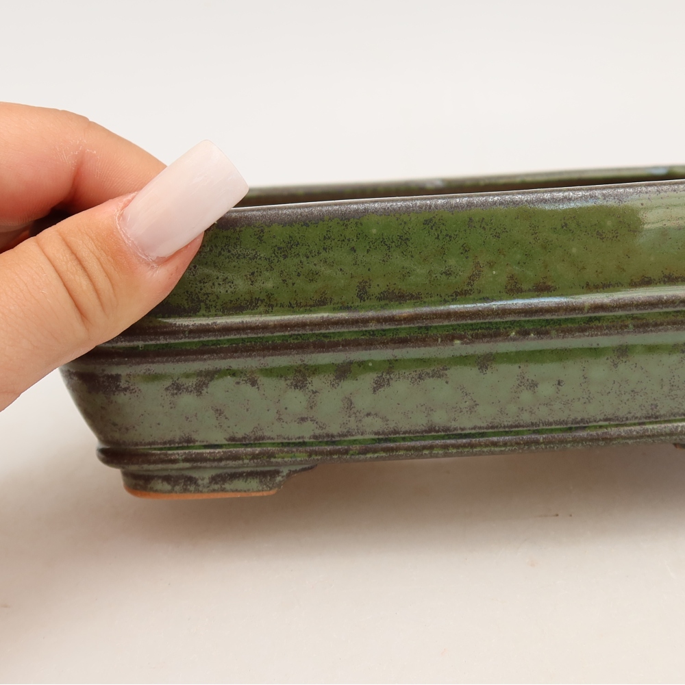 Ceramic bonsai pot, 17 x 12.5 x 5.5 cm, green