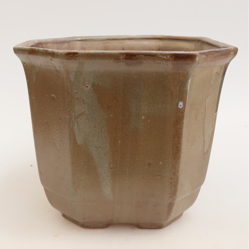 Ceramic bonsai pot, 17.5 x 17.5 x 15.5 cm, brown-blue