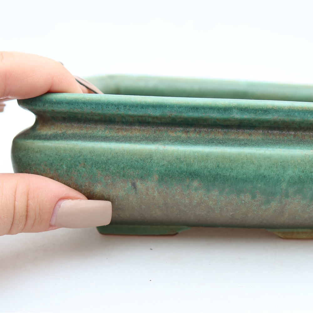 Ceramic bonsai bowl 15,5 x 15,5 x 6 cm, green