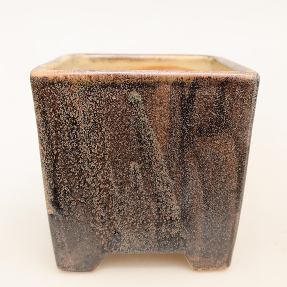 Ceramic bonsai pot, 8.5 x 8.5 x 9 cm, brown