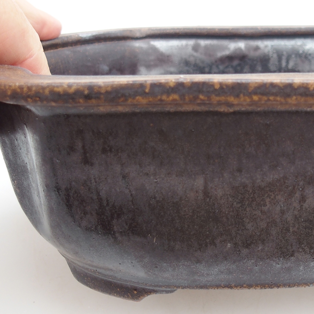 Ceramic bonsai bowl 22 x 16,5 x 7 cm, metal colour