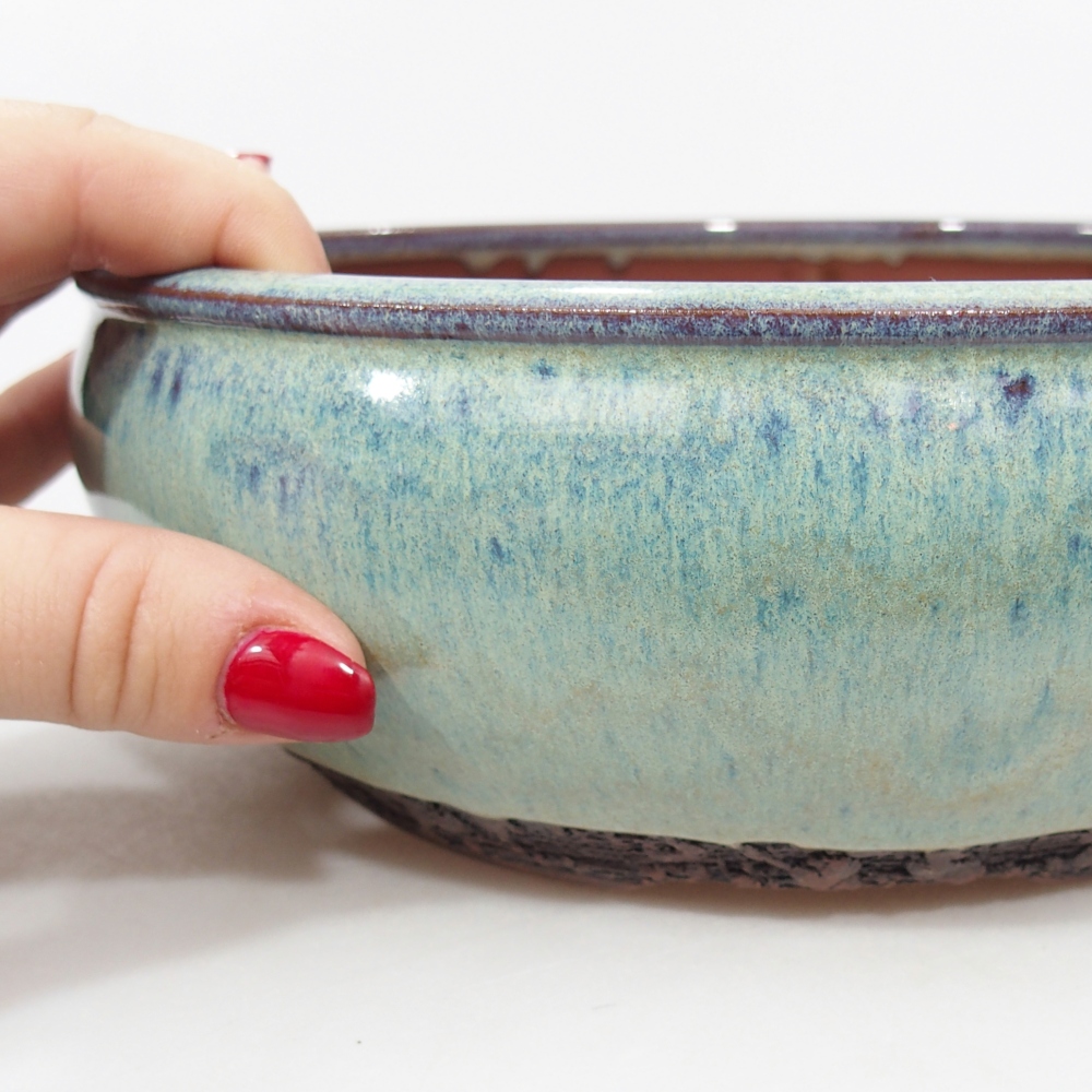 Ceramic bonsai bowl 19 x 19 x 6 cm, blue-green