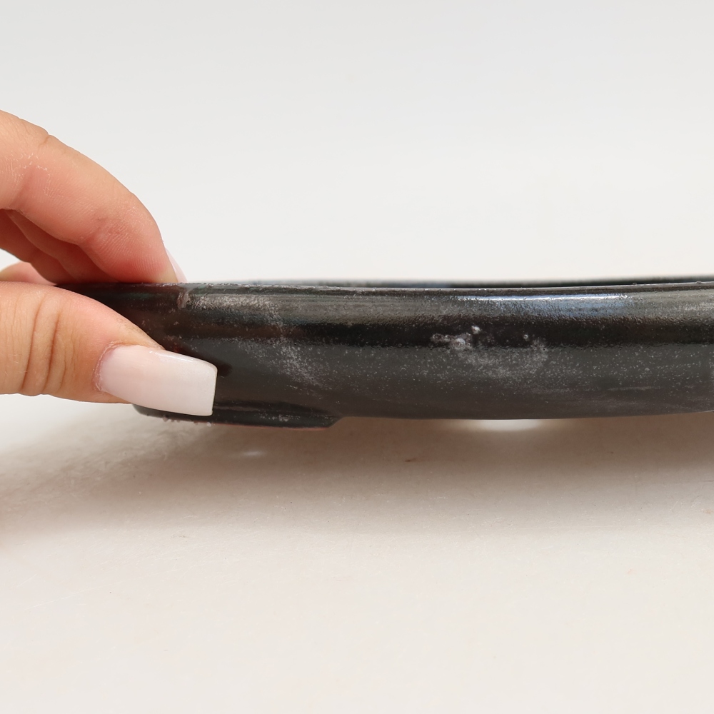 Ceramic bonsai pot, 22.5 x 16.5 x 3 cm, metallic green