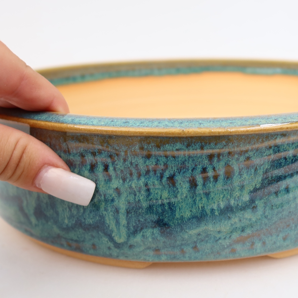 Ceramic bonsai bowl 26 x 26 x 6,5 cm, colour blue