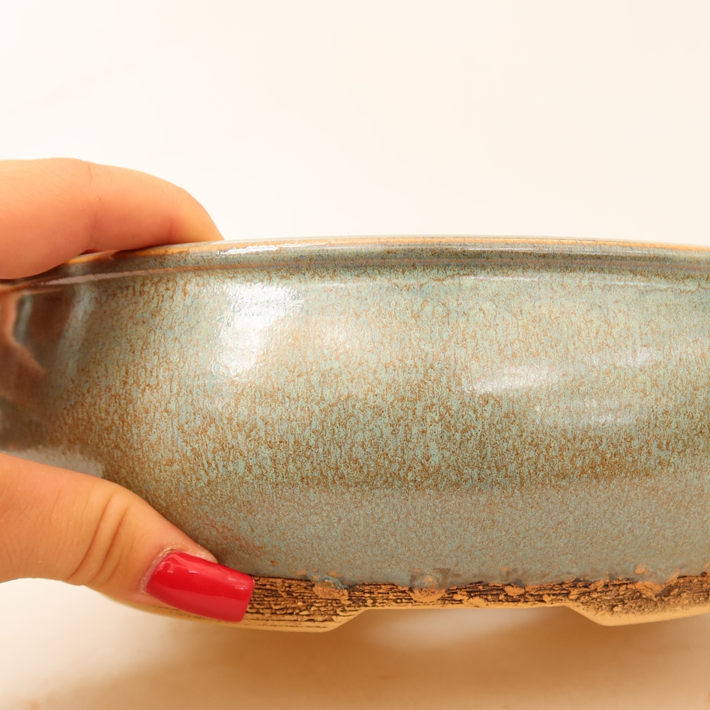 Ceramic bonsai pot, 24 x 24 x 7.5 cm, green