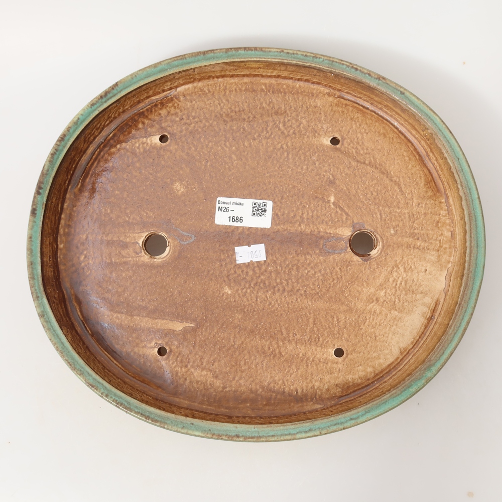 Ceramic bonsai pot, 30.5 x 26.5 x 4 cm, green
