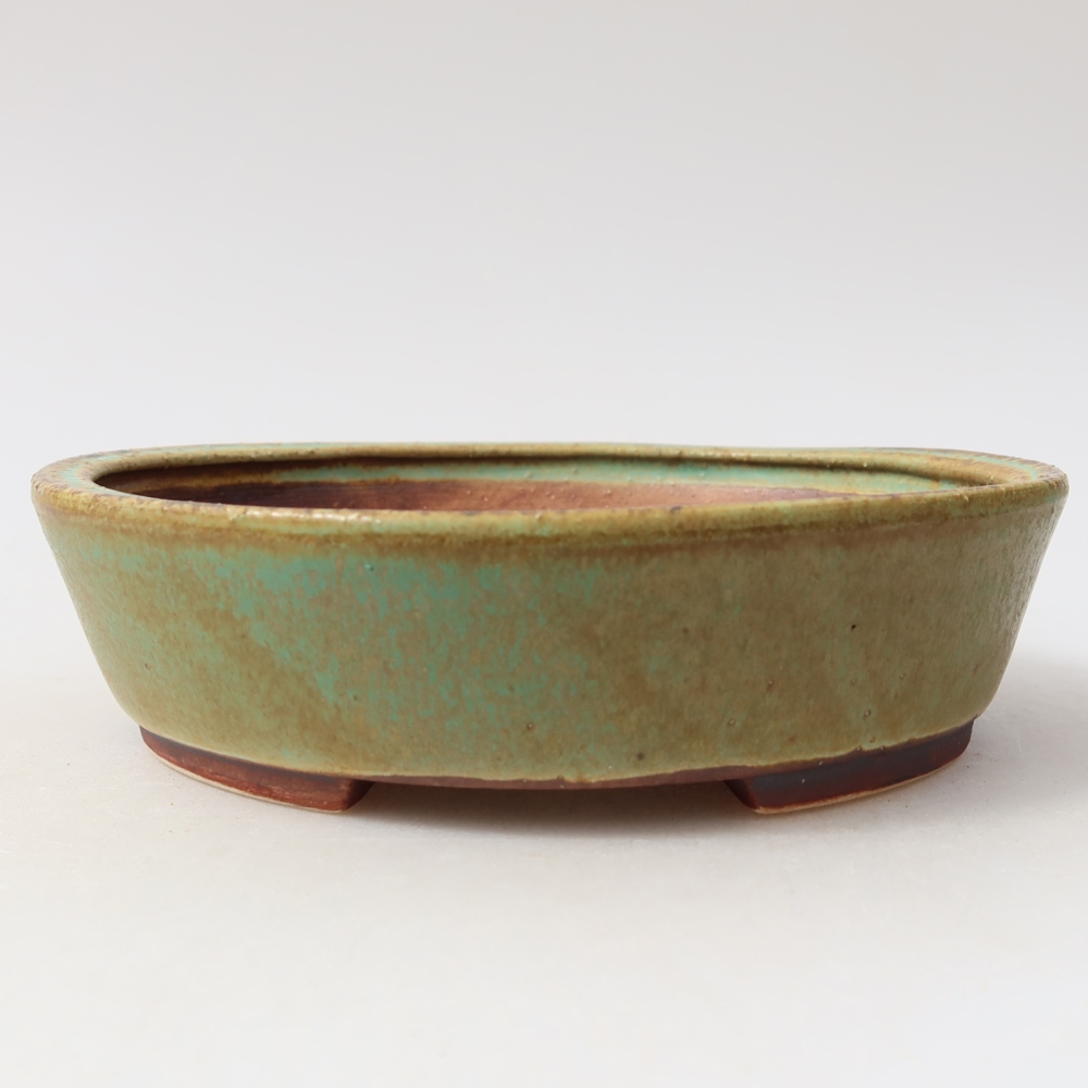 Ceramic bonsai pot, 15 x 14 x 4 cm, green
