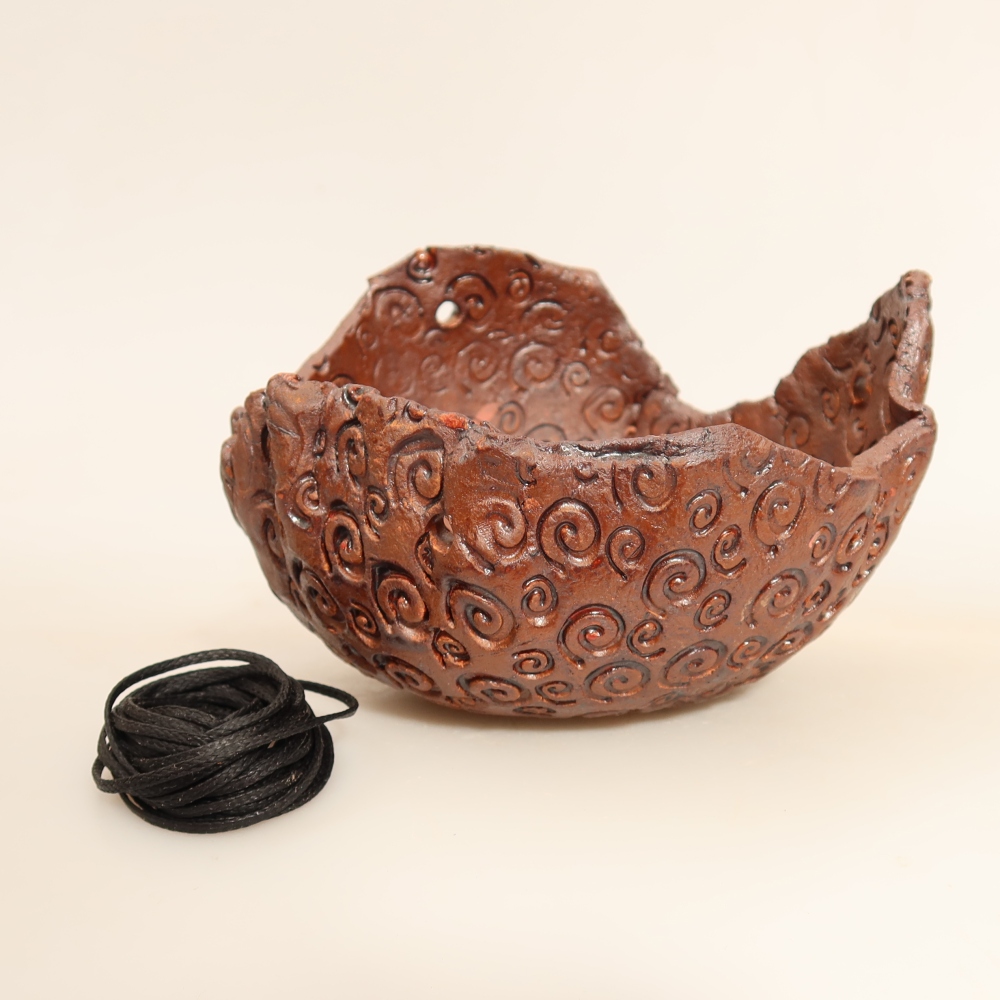 Ceramic Kokedama Pot, 12.5 x 11.5 x 8.5 cm, brown