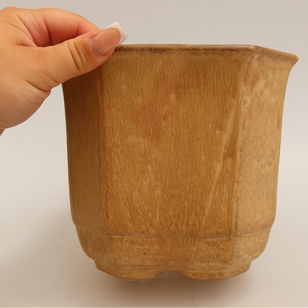 Ceramic bonsai pot, 17.5 x 17.5 x 15.5 cm, beige