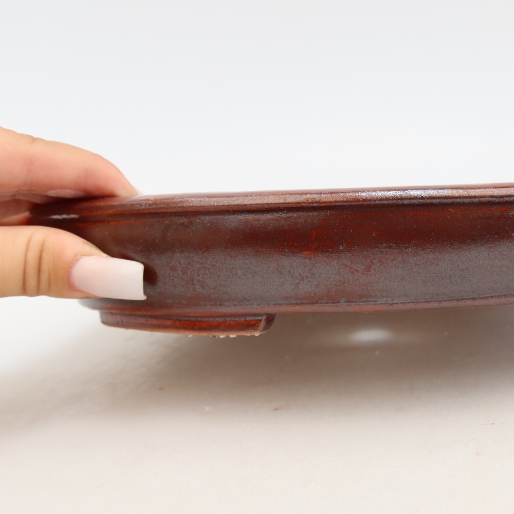 Ceramic bonsai pot, 24.5 x 20 x 4 cm, metallic red
