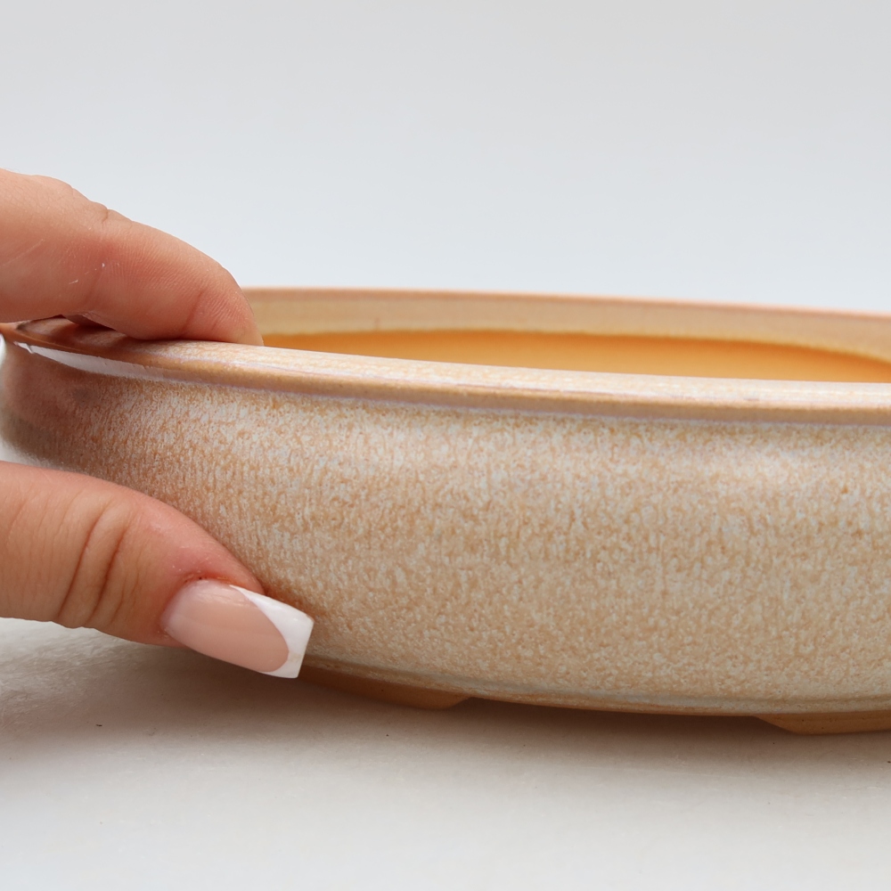 Ceramic bonsai pot, 26.5 x 26.5 x 5.5 cm, beige