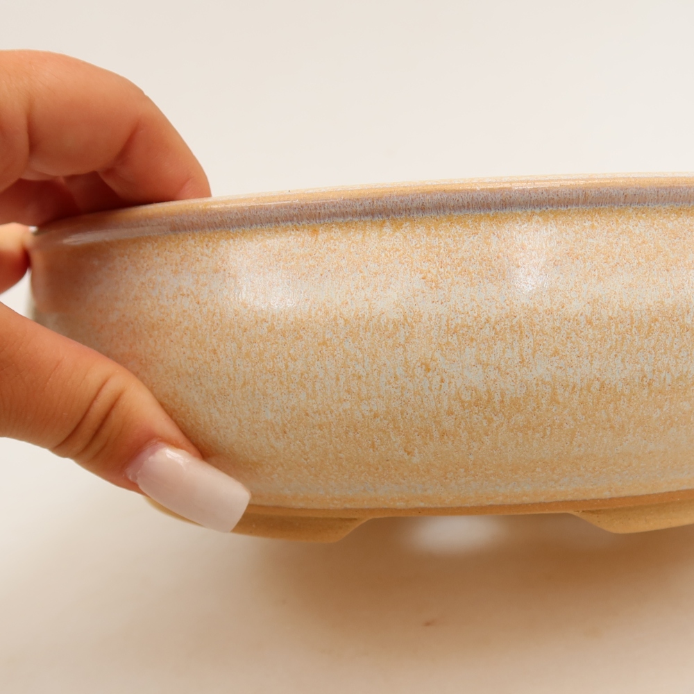 Ceramic bonsai pot, 22.5 x 22.5 x 6.5 cm, beige