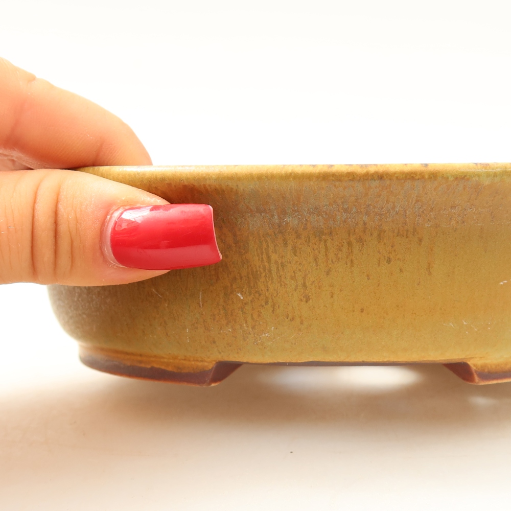 Ceramic bonsai pot, 15.5 x 14.5 x 4 cm, green