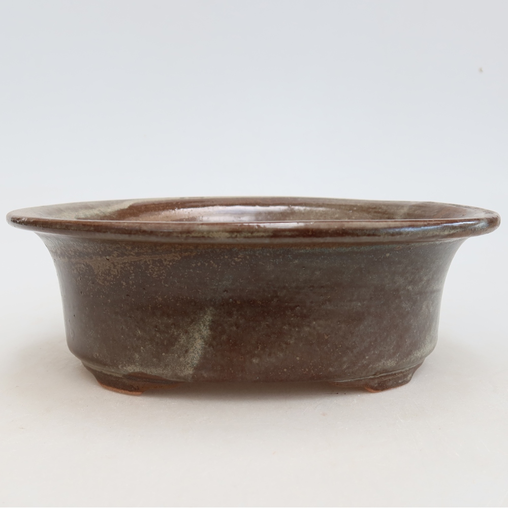 Ceramic bonsai pot, 19.5 x 15.5 x 6.5 cm, brown
