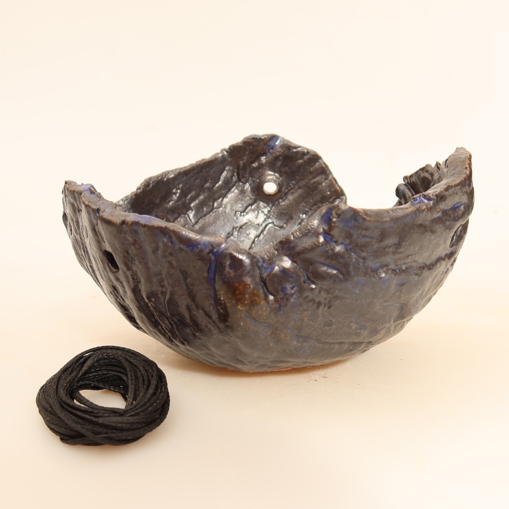 Ceramic Kokedama Pot, 12.5 x 12 x 7 cm, blue