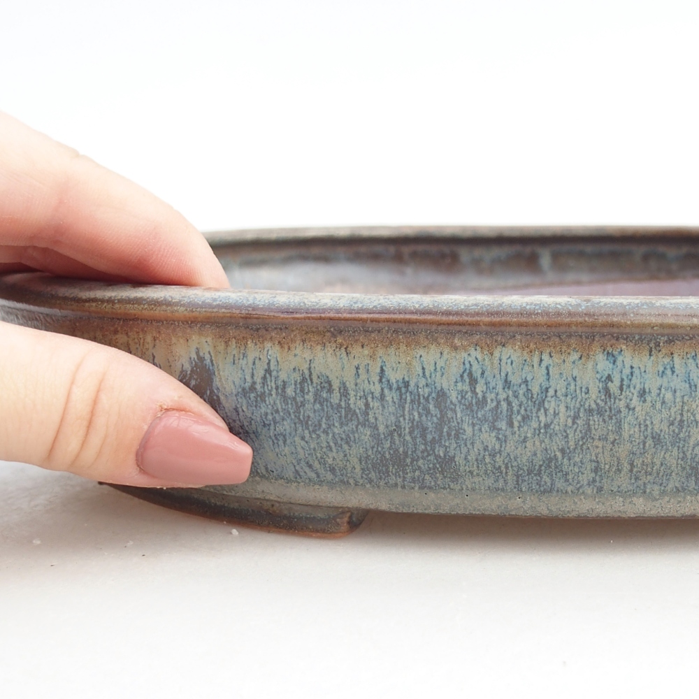 Ceramic bonsai bowl 24,5 x 20 x 4 cm, blue-grey