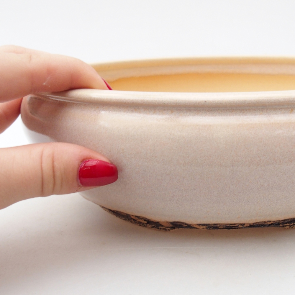 Ceramic bonsai bowl 21,5 x 21,5 x 7 cm, colour beige