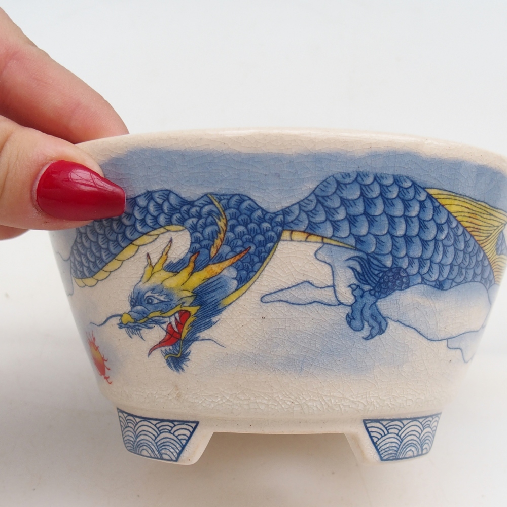 Ceramic bonsai bowl 12 x 12 x 6,5 cm, colour blue-white