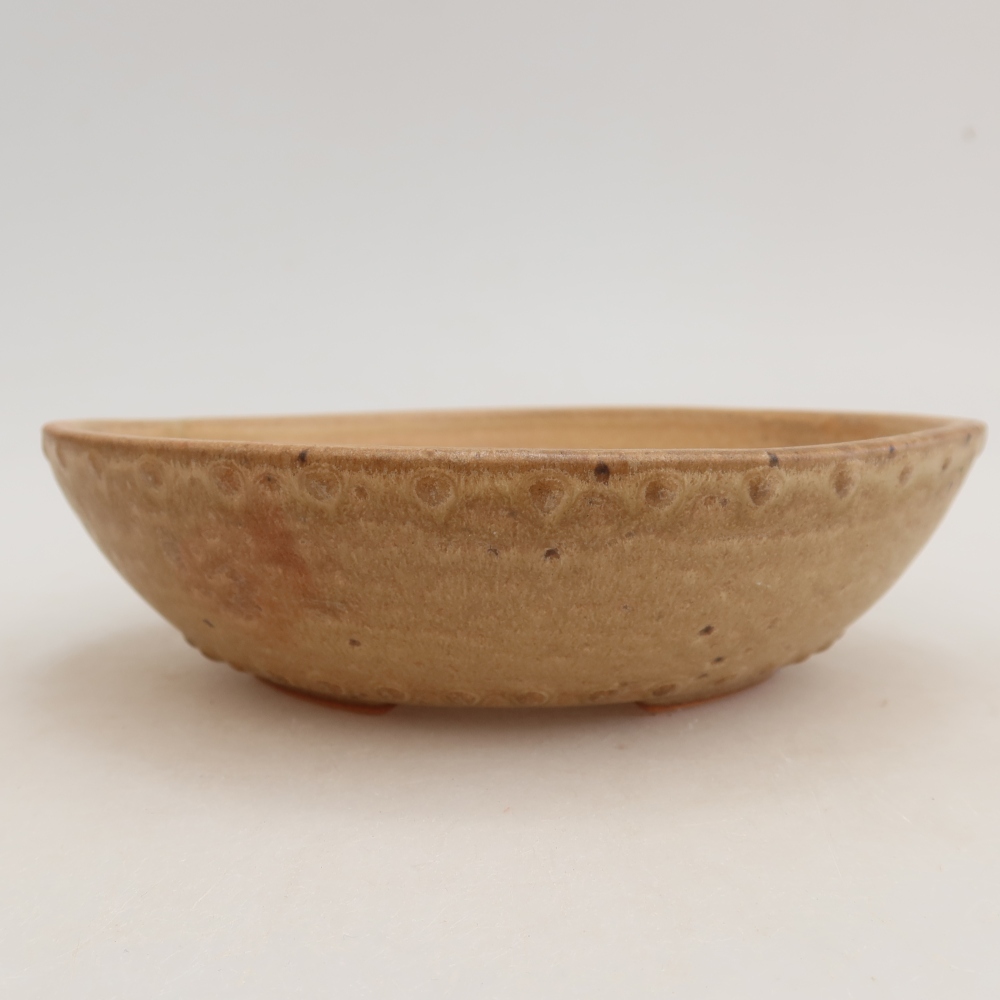 Ceramic bonsai pot, 17.5 x 17.5 x 4.5 cm, beige