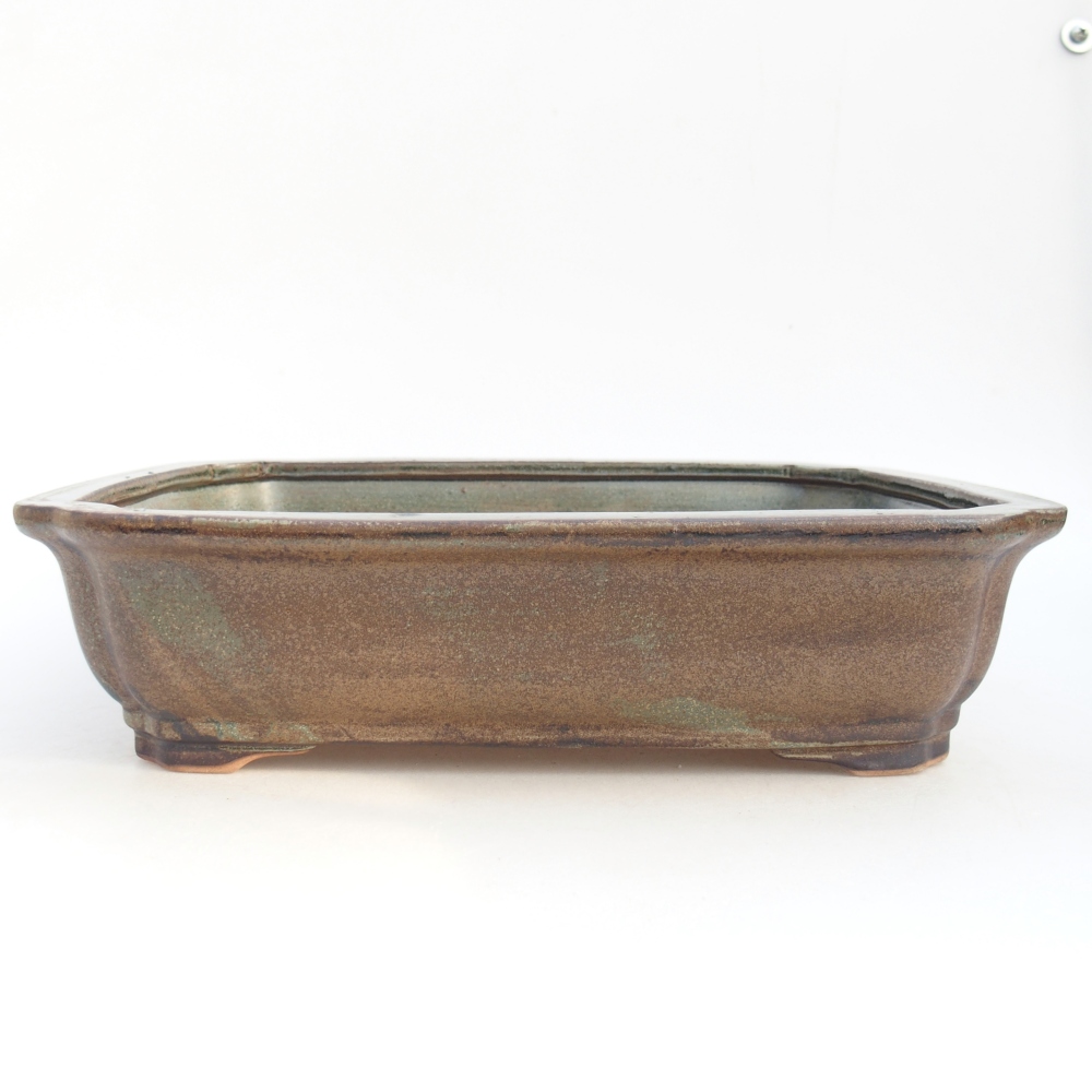 Ceramic bonsai bowl 28 x 21,5 x 7 cm, green-brown
