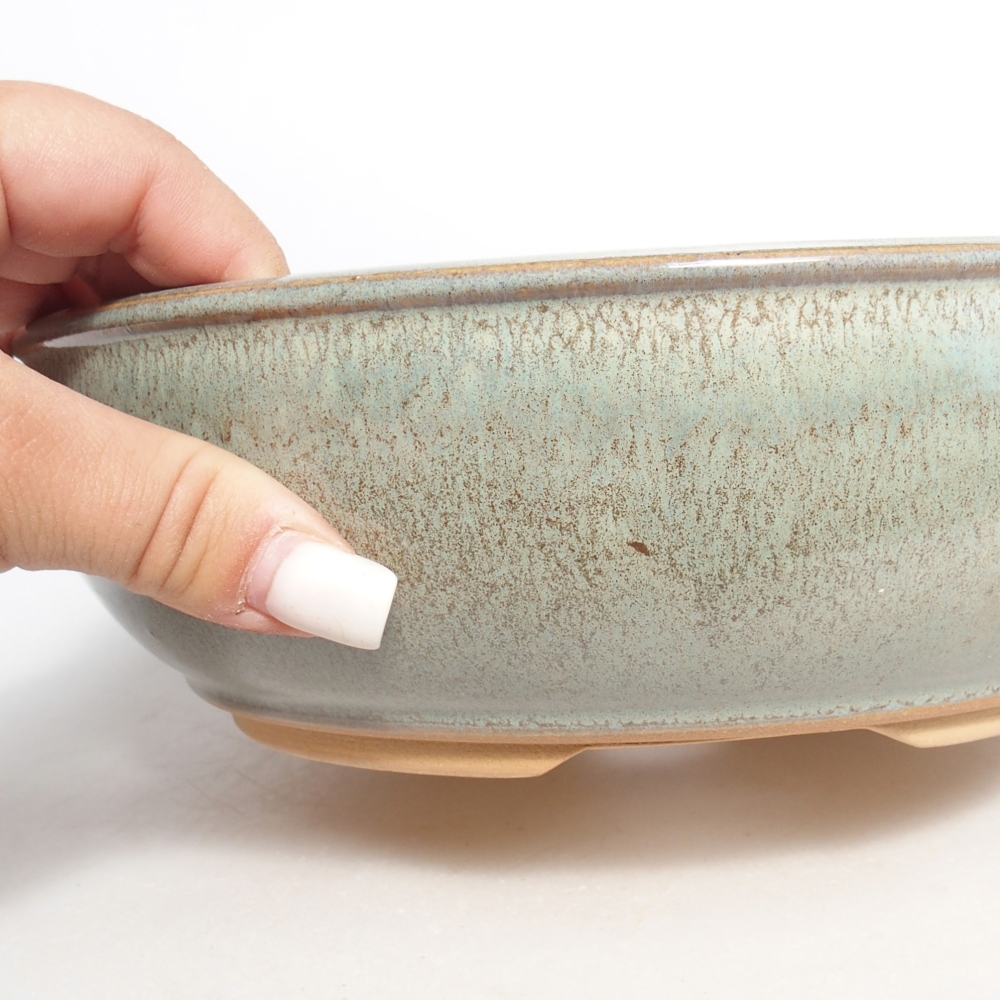 Ceramic bonsai bowl 22,5 x 22,5 x 7 cm, green