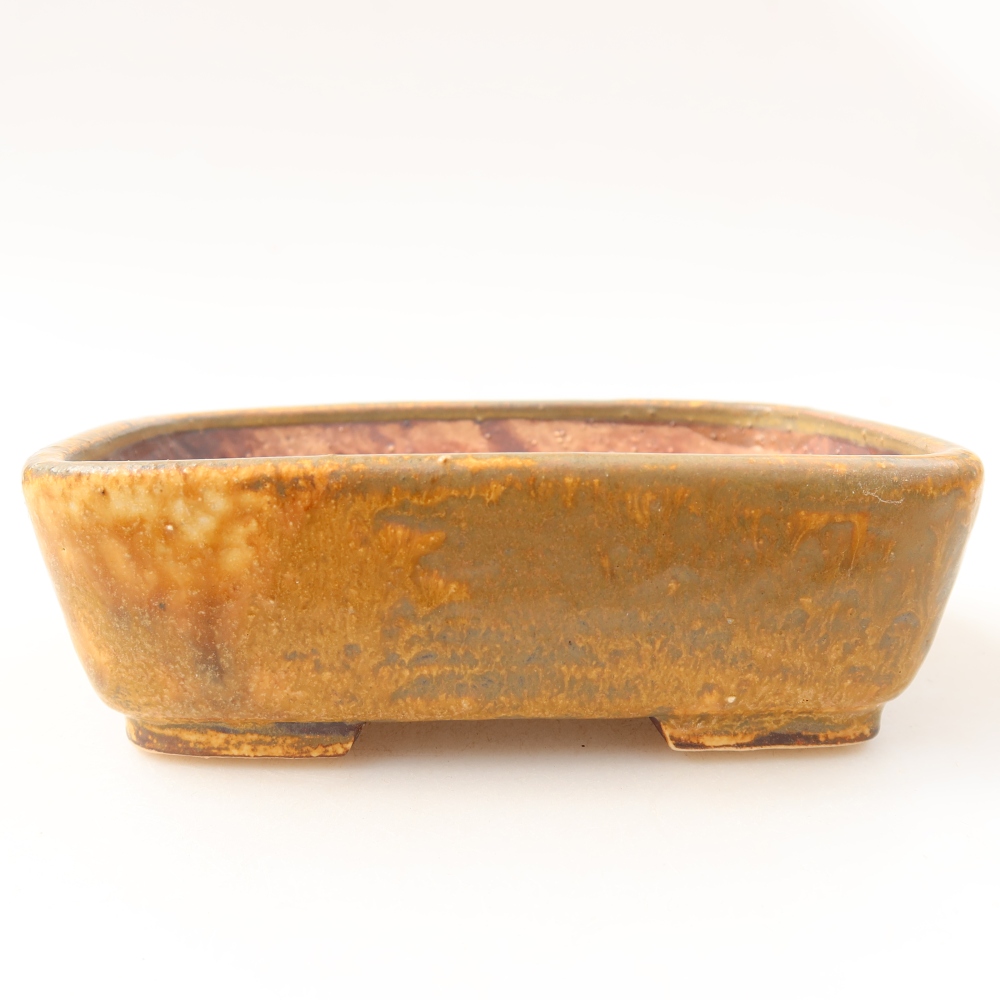 Ceramic bonsai pot, 14 x 11.5 x 4.5 cm, brown