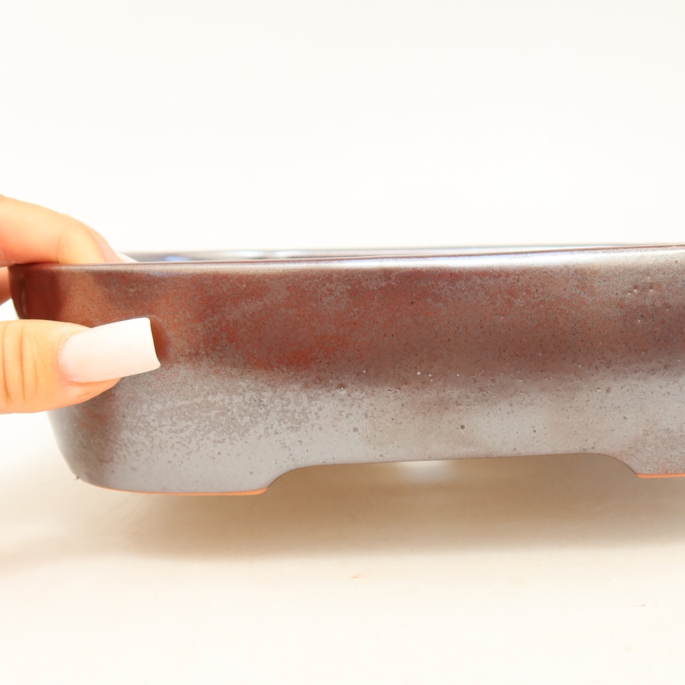 Ceramic bonsai pot, 23 x 18 x 5.5 cm, burgundy