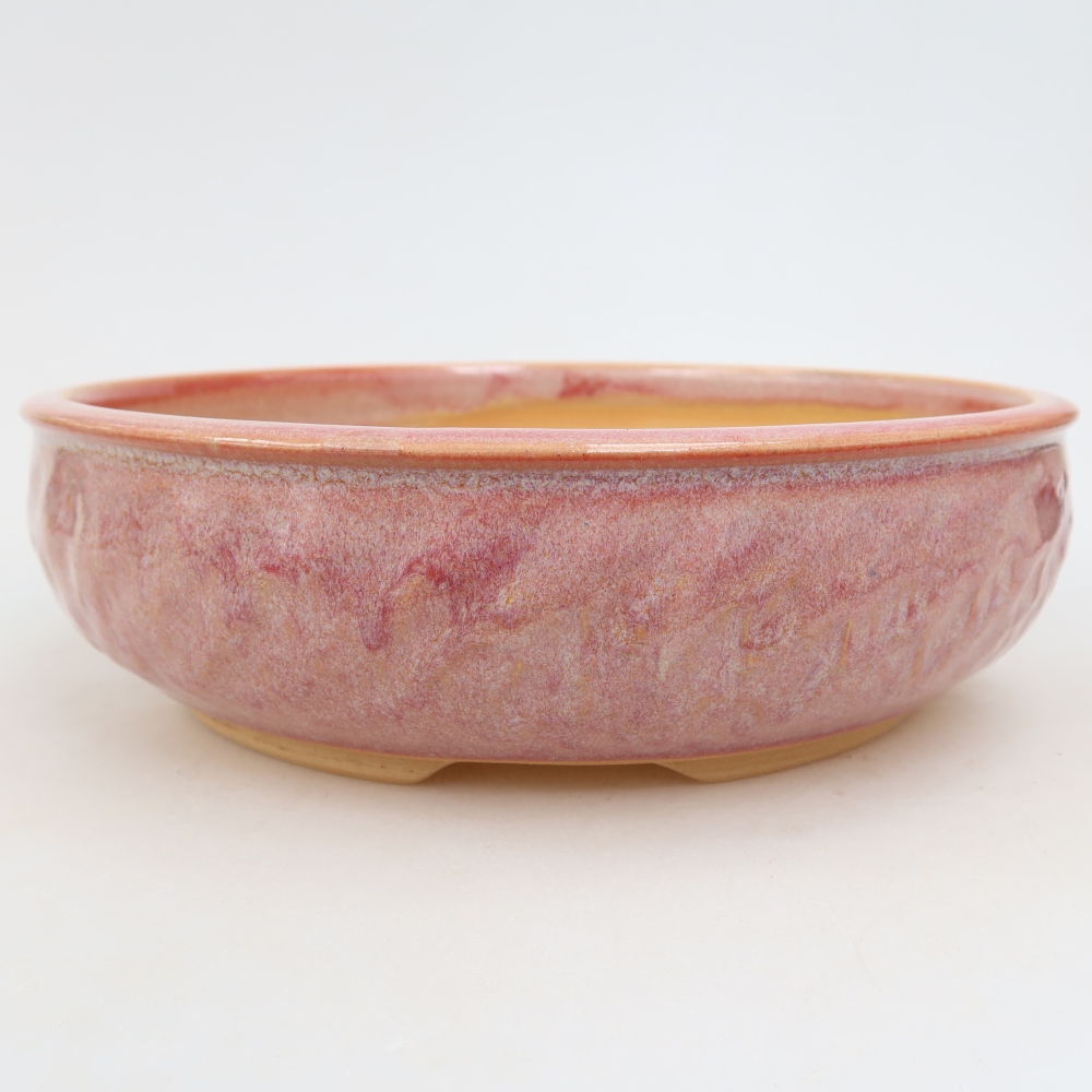 Ceramic bonsai pot, 21.5 x 21.5 x 6 cm, pink