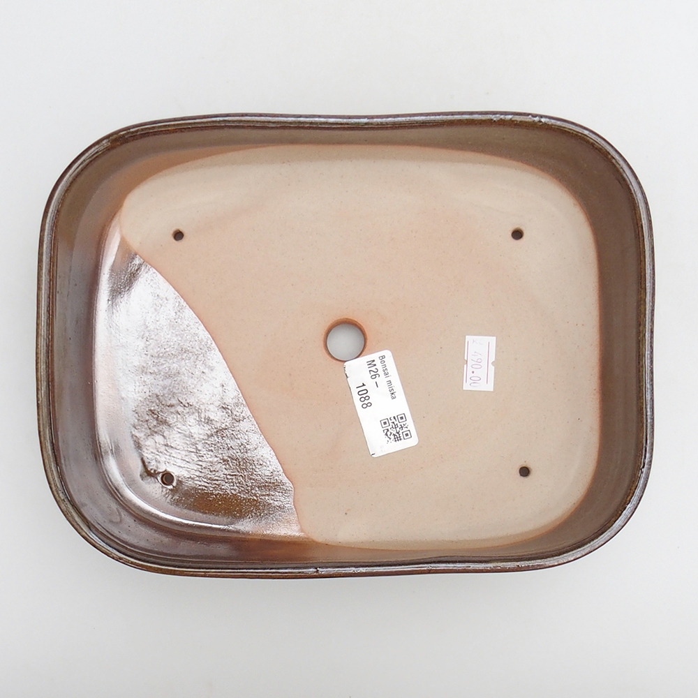 Ceramic bonsai bowl 23 x 18,5 x 5,5 cm, colour brown-green