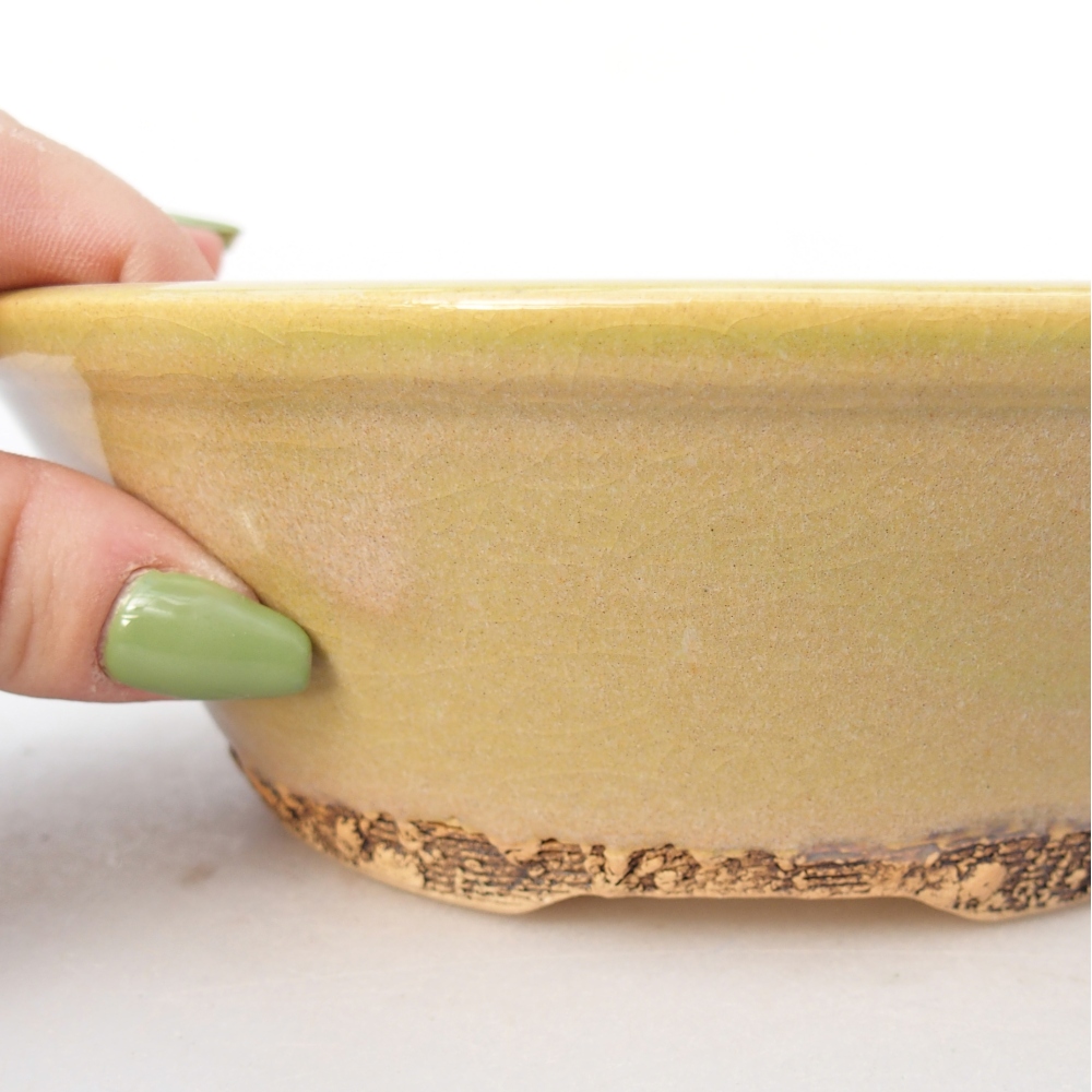 Ceramic bonsai bowl 17 x 17 x 5,5 cm, yellow-green