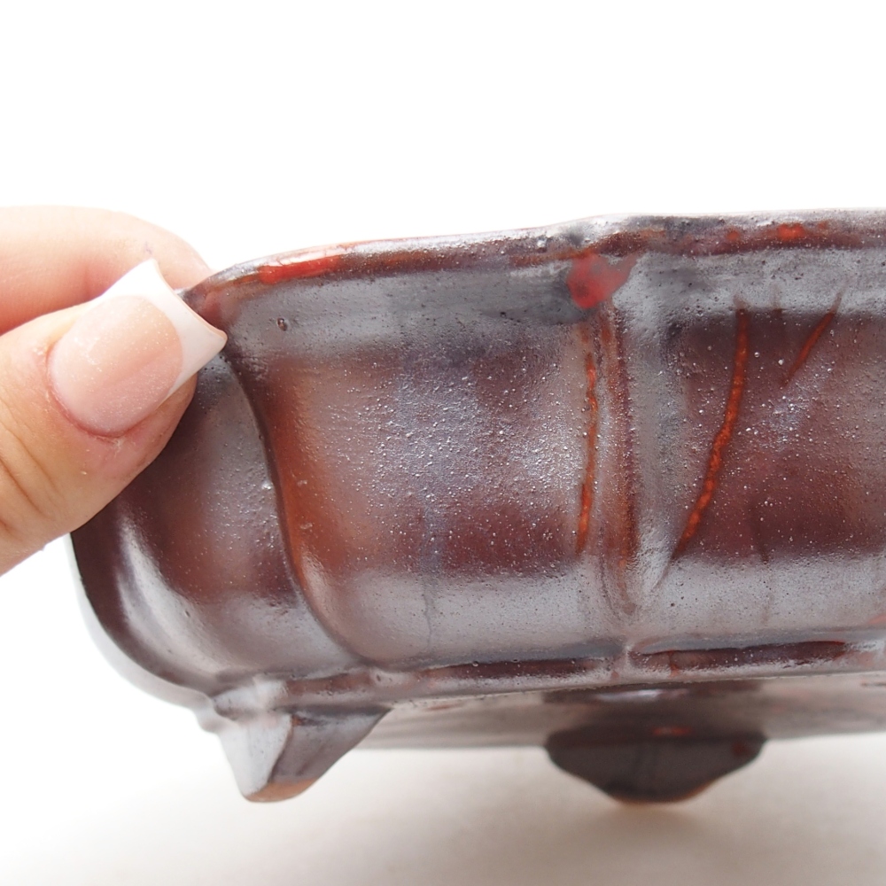 Ceramic bonsai bowl 18 x 18 x 5 cm, metallic red