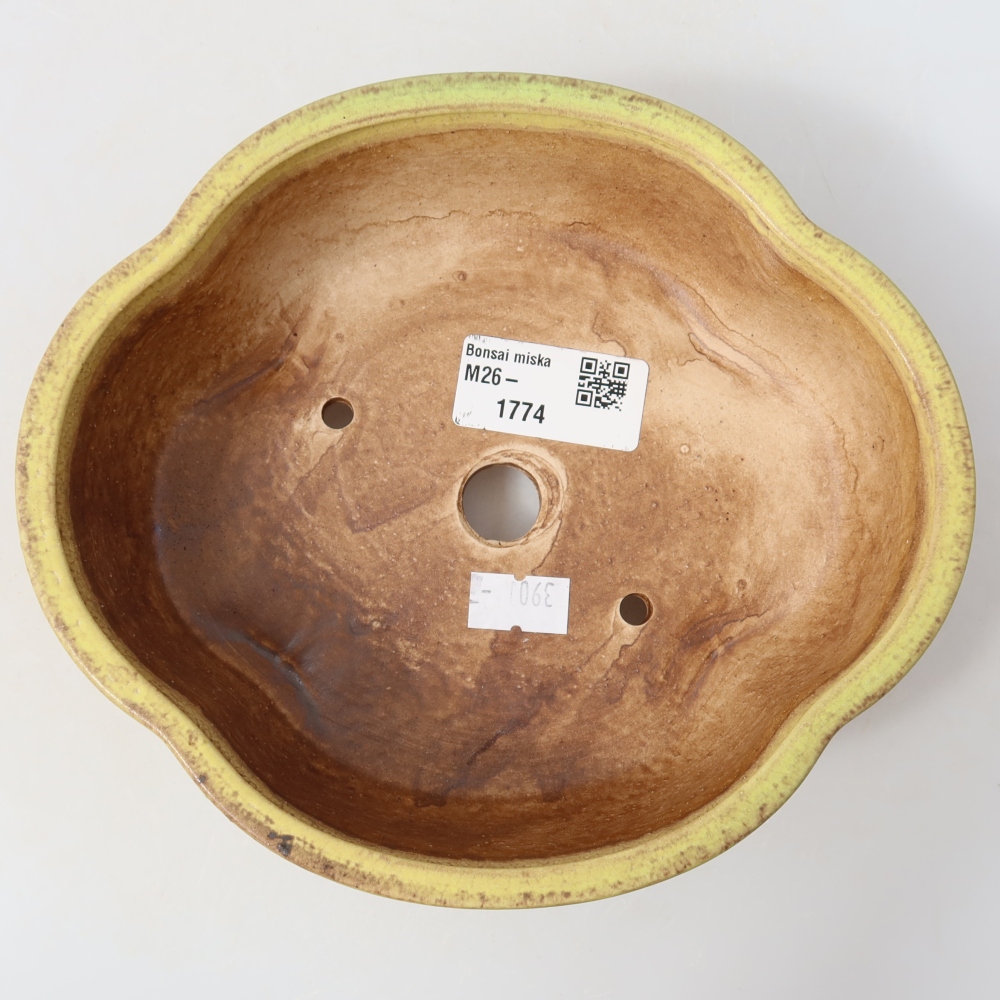 Ceramic bonsai pot, 17.5 x 15.5 x 5.5 cm, yellow