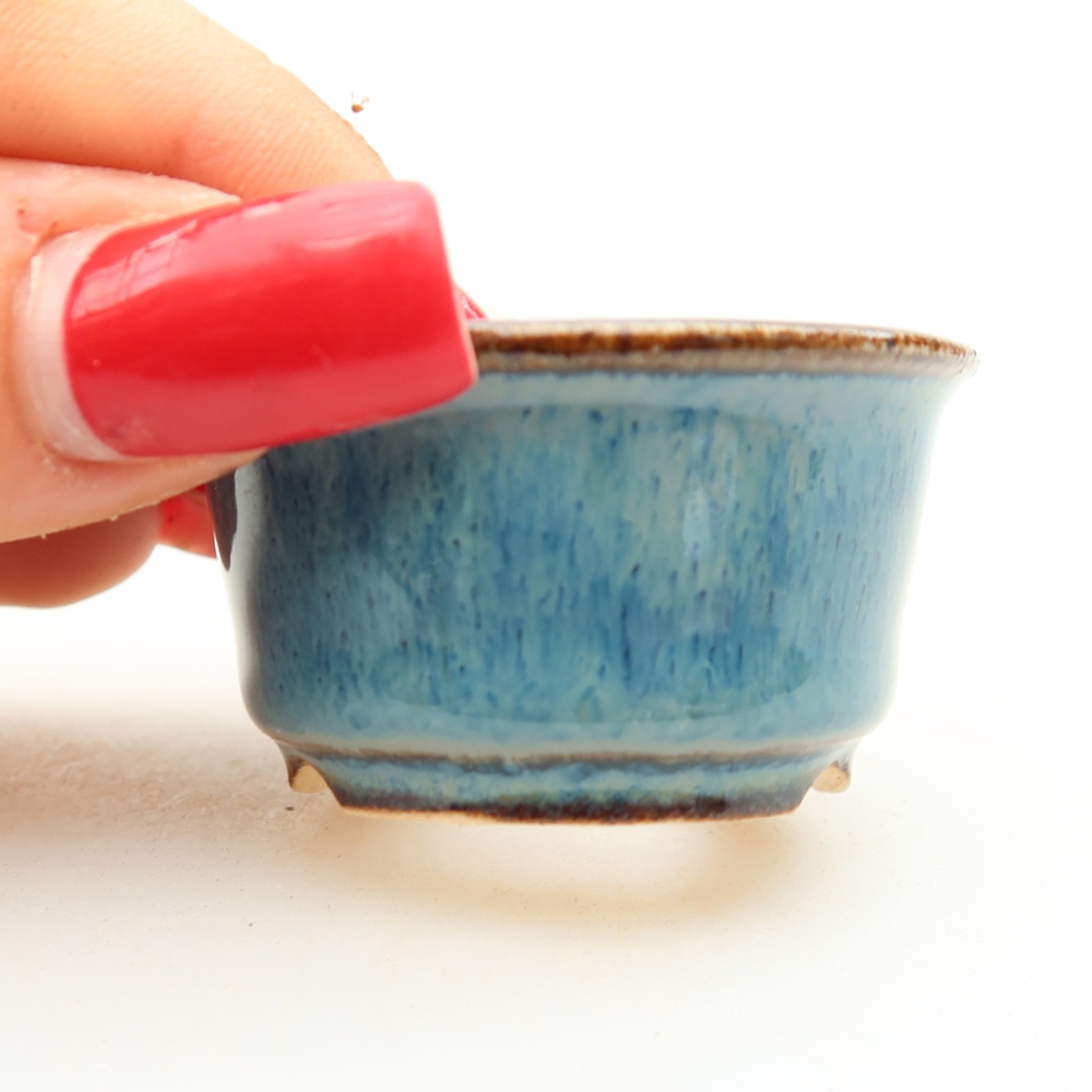 Ceramic bonsai pot, 4.5 x 4.5 x 3 cm, blue
