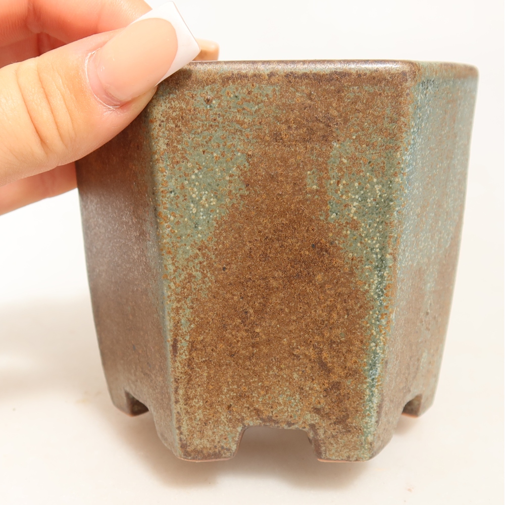 Ceramic bonsai pot, 9 x 8.5 x 8 cm, brown-green