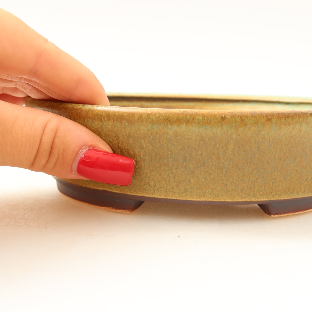 Ceramic bonsai pot, 15 x 14 x 4 cm, green