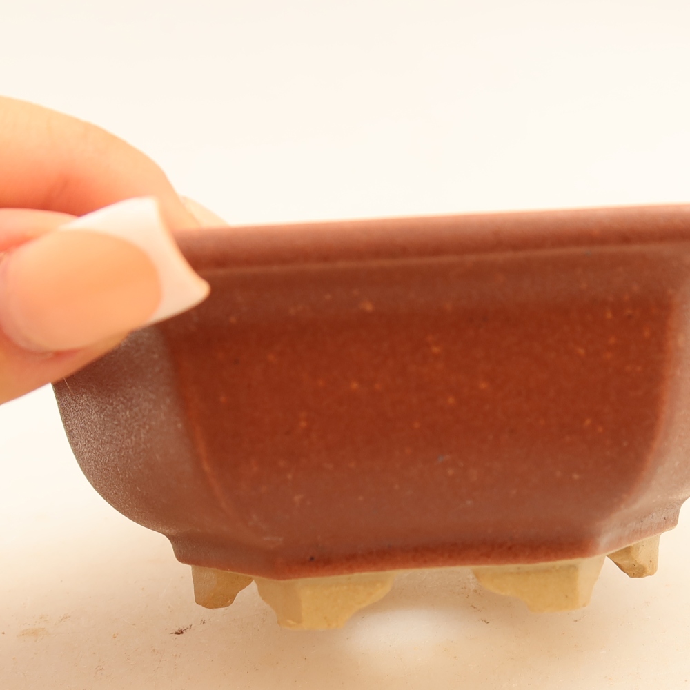 Ceramic bonsai pot, 12 x 10.5 x 4 cm, burgundy