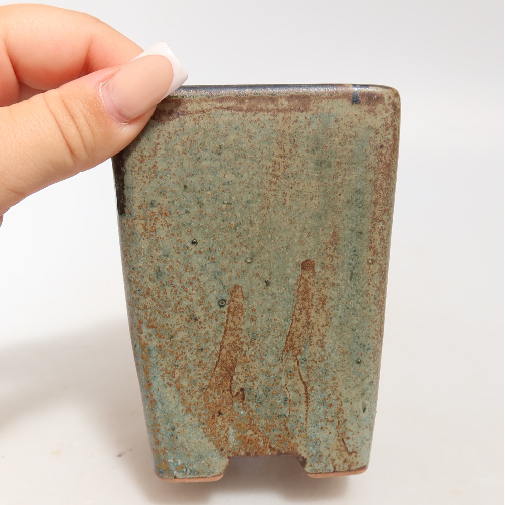 Ceramic bonsai pot, 7.5 x 7.5 x 10.5 cm, brown-green