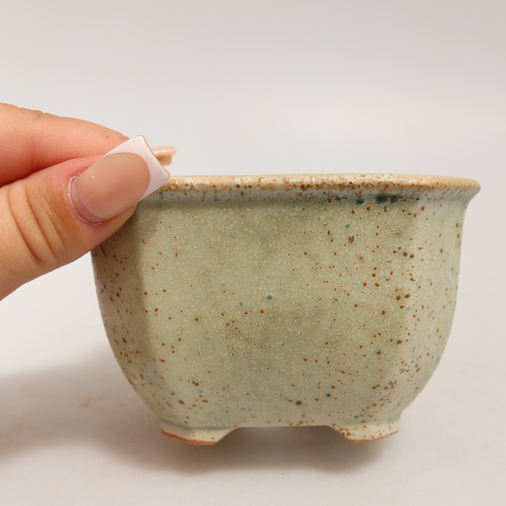Ceramic bonsai pot, 10 x 10 x 6.5 cm, green