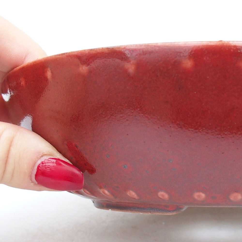 Ceramic bonsai bowl 17,5 x 17,5 x 4,5 cm, colour red