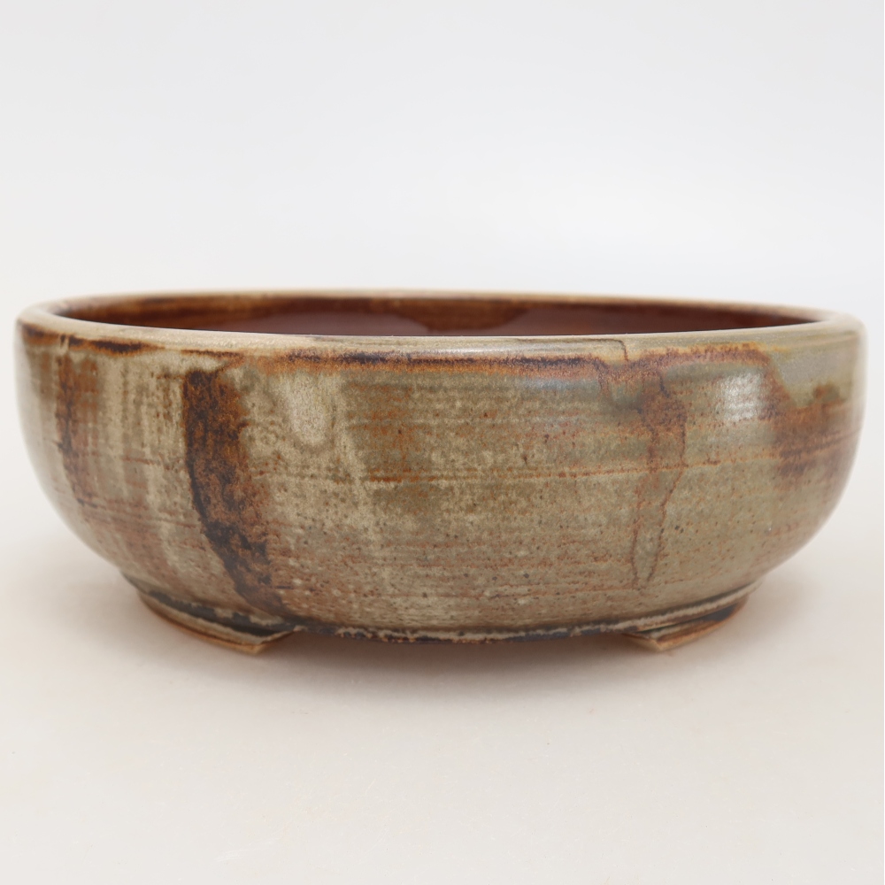 Ceramic bonsai pot, 17.5 x 17.5 x 6 cm, brown