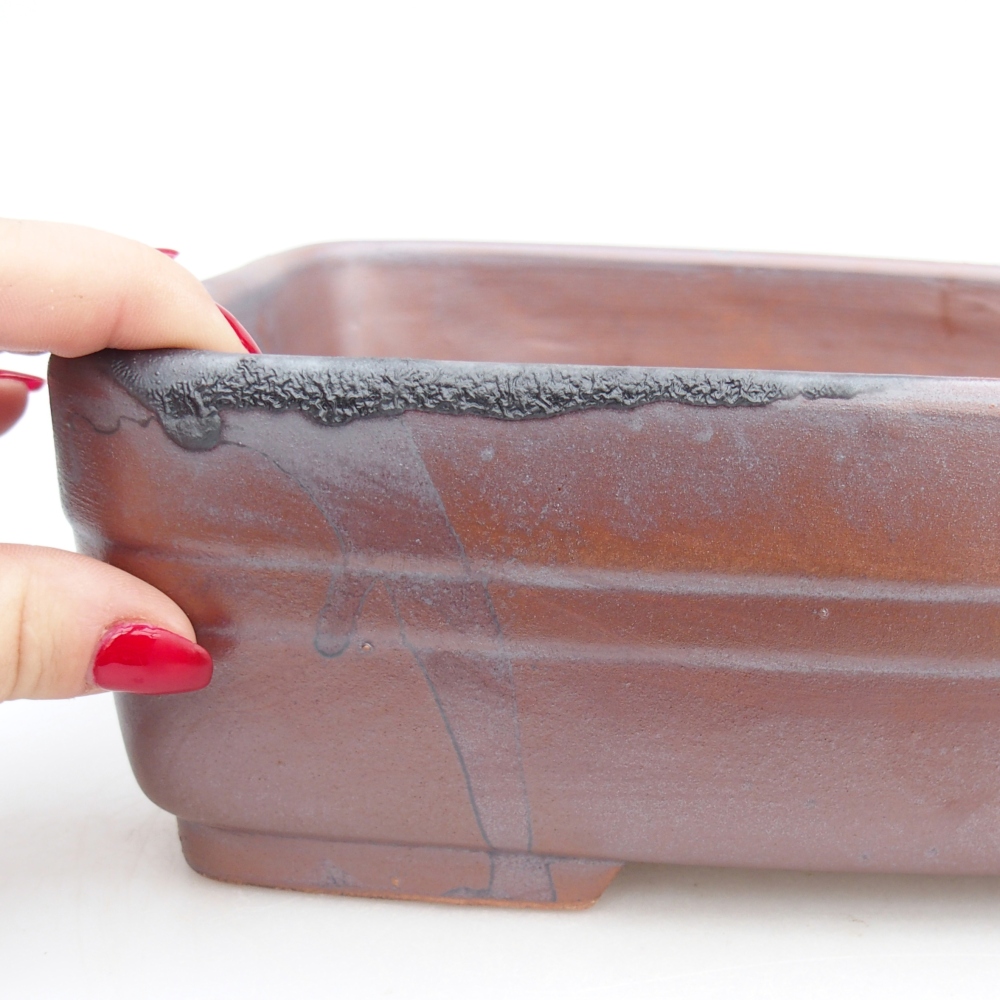 Ceramic bonsai bowl 26,5 x 19,5 x 8 cm, metal colour