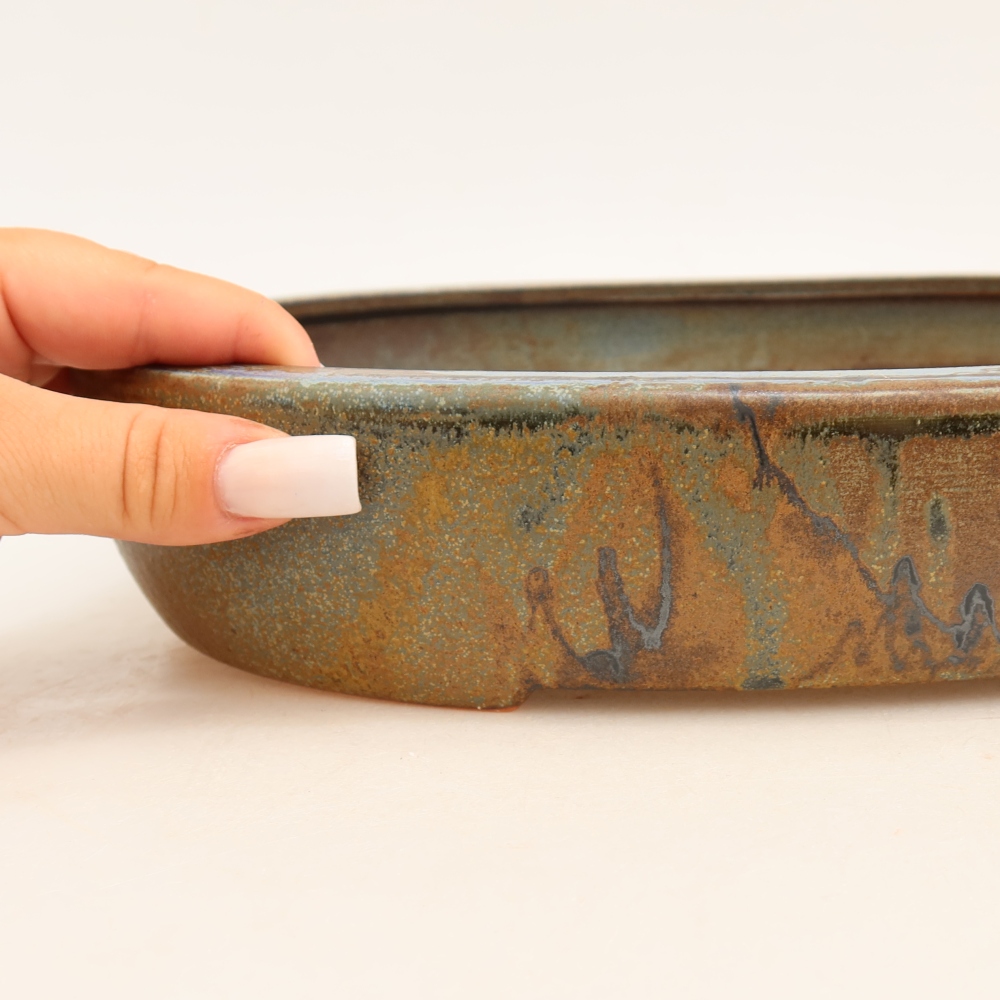 Ceramic bonsai pot, 27 x 21 x 5.5 cm, blue-brown