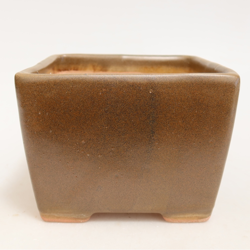 Ceramic bonsai pot, 11 x 11 x 8.5 cm, brown