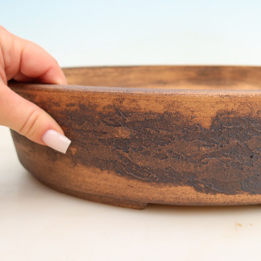 Ceramic bonsai pot, 37 x 30.5 x 8 cm, brown