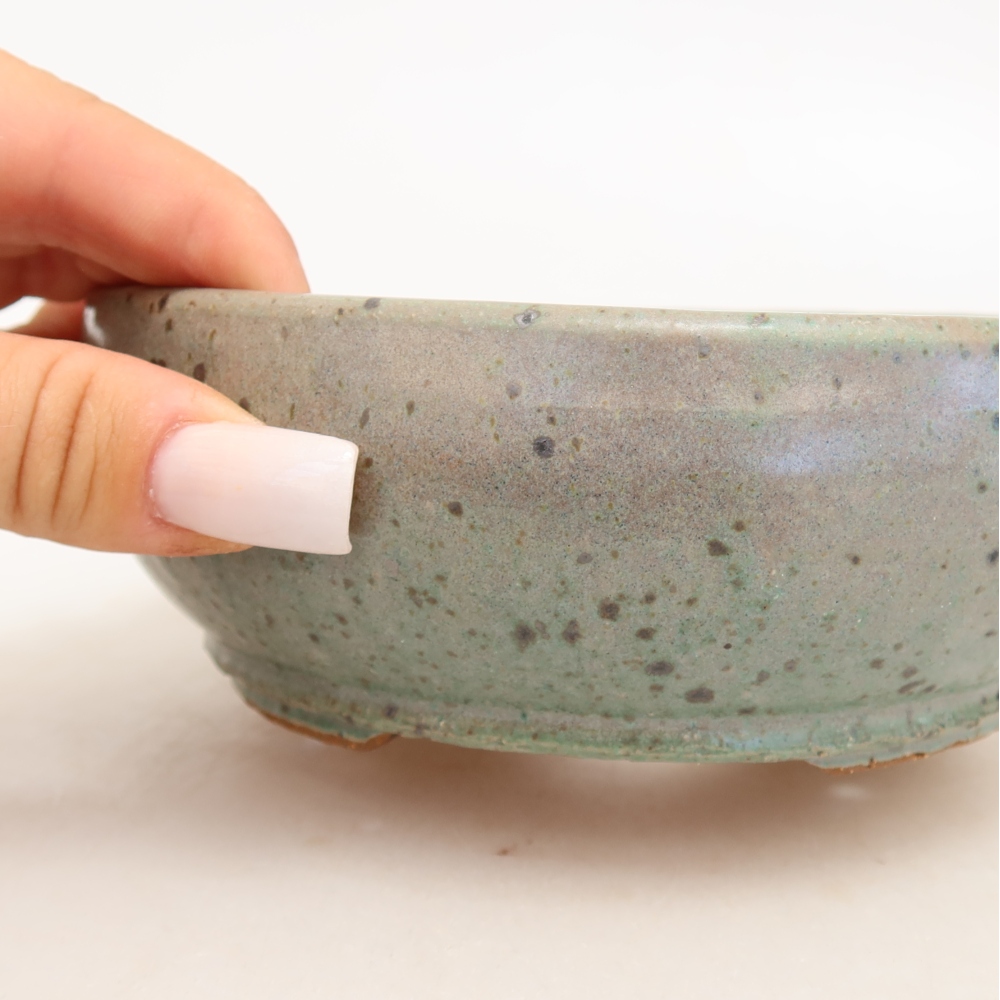 Ceramic bonsai pot, 14.5 x 14.5 x 5.5 cm, green