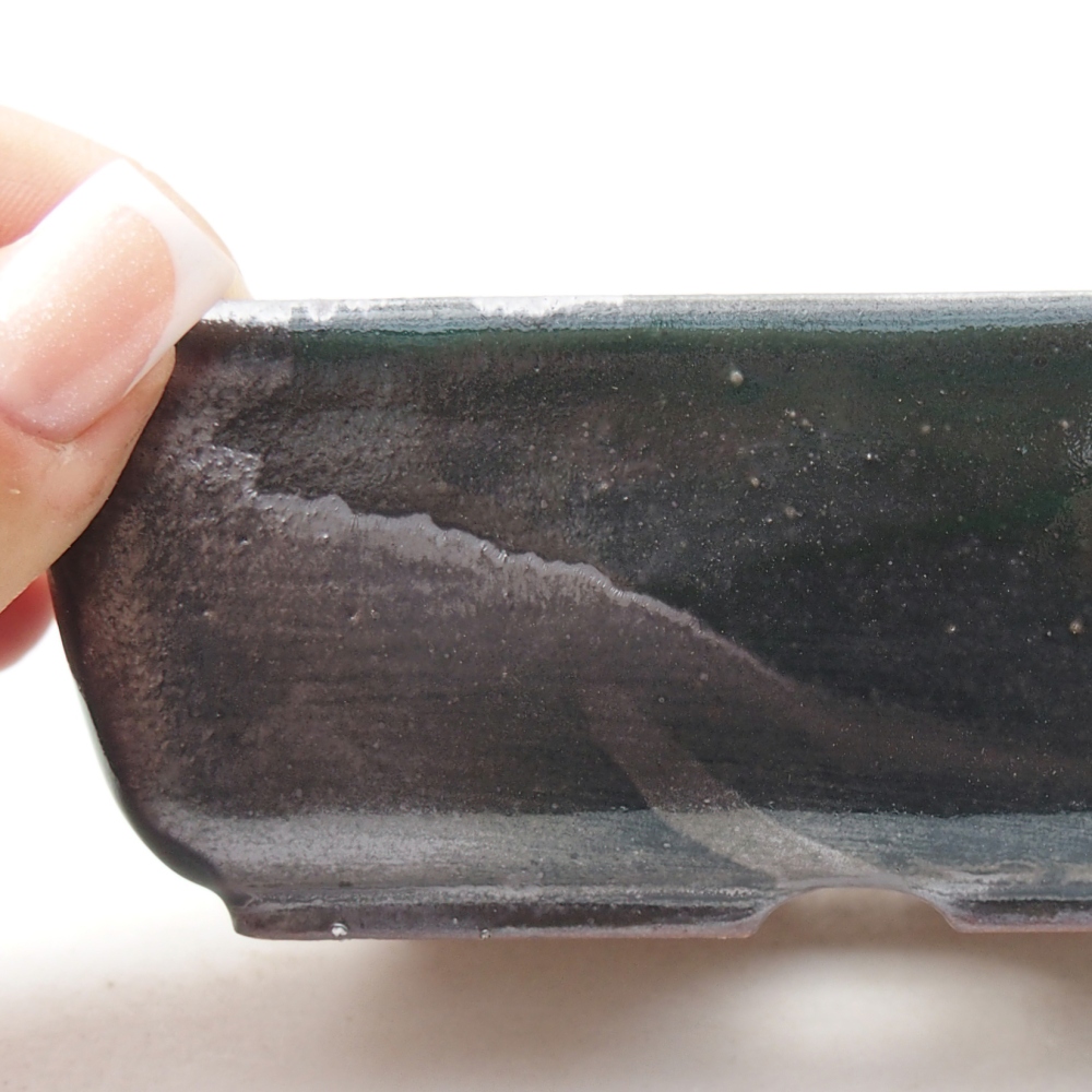 Ceramic bonsai bowl 12 x 8,5 x 4,5 cm, metallic green