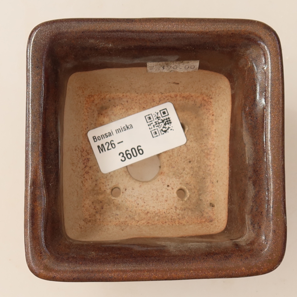Ceramic bonsai pot, 9.5 x 9.5 x 5.5 cm, brown