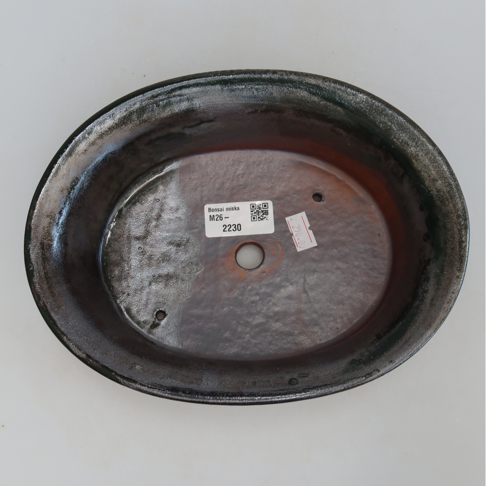 Ceramic bonsai pot, 22 x 17.5 x 6.5 cm, metallic green